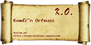 Komán Orfeusz névjegykártya
